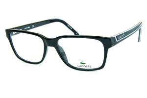 Óculos de grau Lacoste acetato preto e hastes preta com friso branco para homens e mulheres