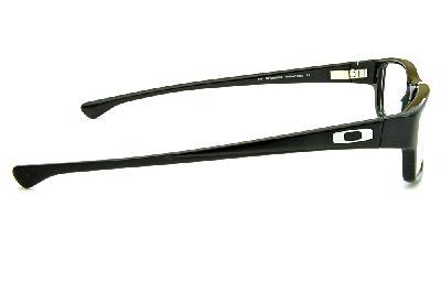 Óculos Oakley OX 1066 Servo Acetato preto logo metal prata cromado retangular masculino