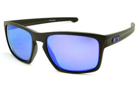 Óculos de sol Oakley polarizado quadrado masculino Sliver acetato preto e lente roxa azul polarizada OO 9262