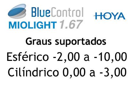 Lente Filtro Luz Azul Hoya Blue Control 1.67 grau esférico miopia -2,00 a -10, cilíndrico 0 a -3,00