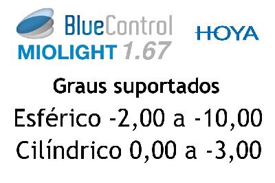 Lente Filtro Luz Azul Hoya Blue Control 1.67 grau esférico miopia -2,00 a -10, cilíndrico 0 a -3,00