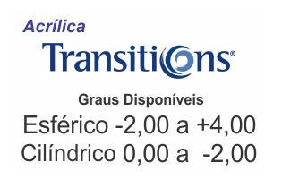 Lente Transitions Acrílica com Anti Reflexo - Grau Esférico -2,00 a +4,00 / Cilíndrico 0 a -2,00 .:. Todos os eixos