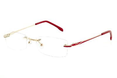 Óculos Ilusion dourado modelo parafusado com haste vermelha e dourado
