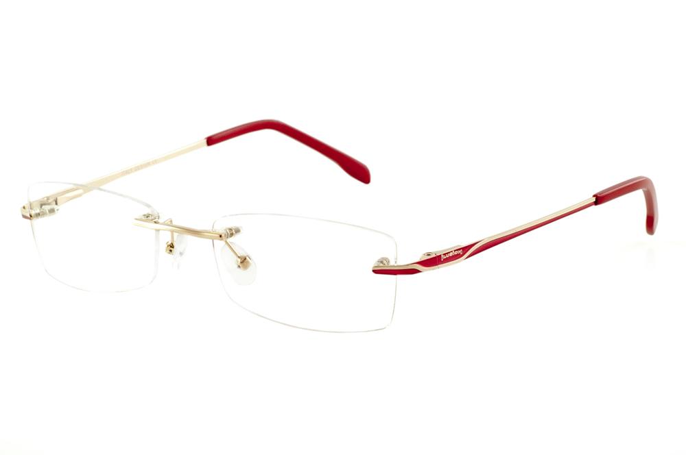 Óculos Ilusion J00543 dourado parafusado haste vermelha e dourado