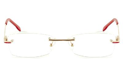 Óculos Ilusion dourado modelo parafusado com haste vermelha e dourado