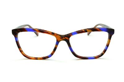Óculos Ana Hickmann HI 6013 efeito estampa preto/caramelo e azul royal com haste vinho/marrom flexível de mola