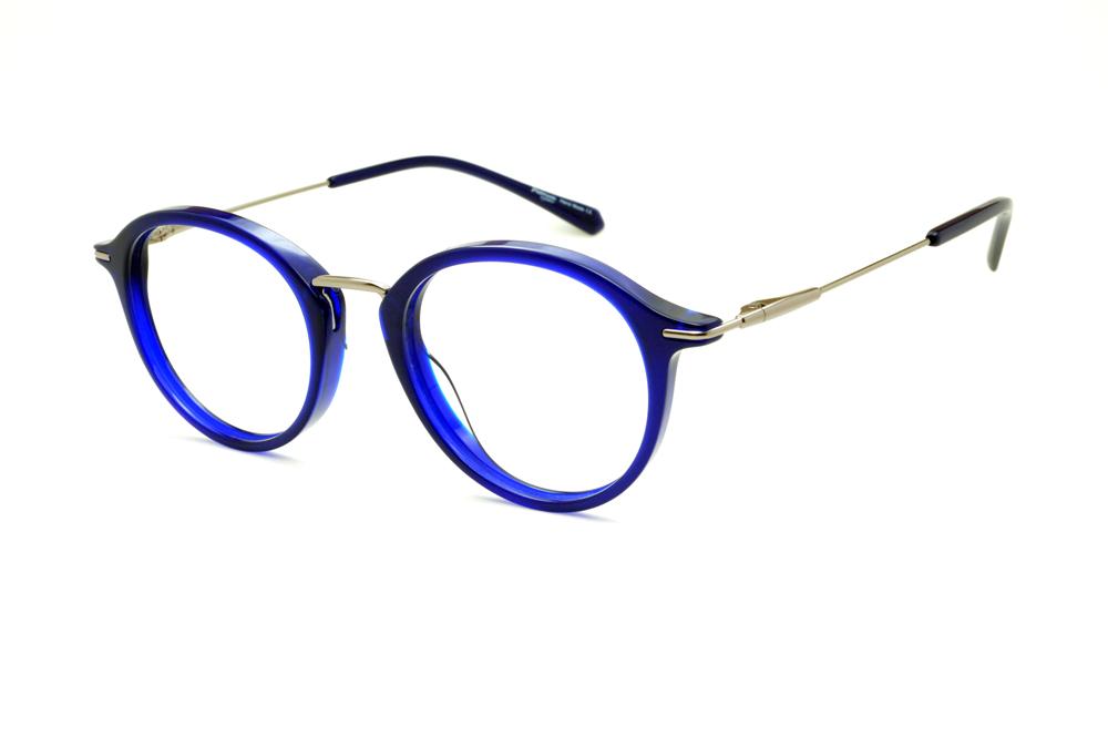 Óculos Ana Hickmann HI6019 azul haste prata flexível de mola