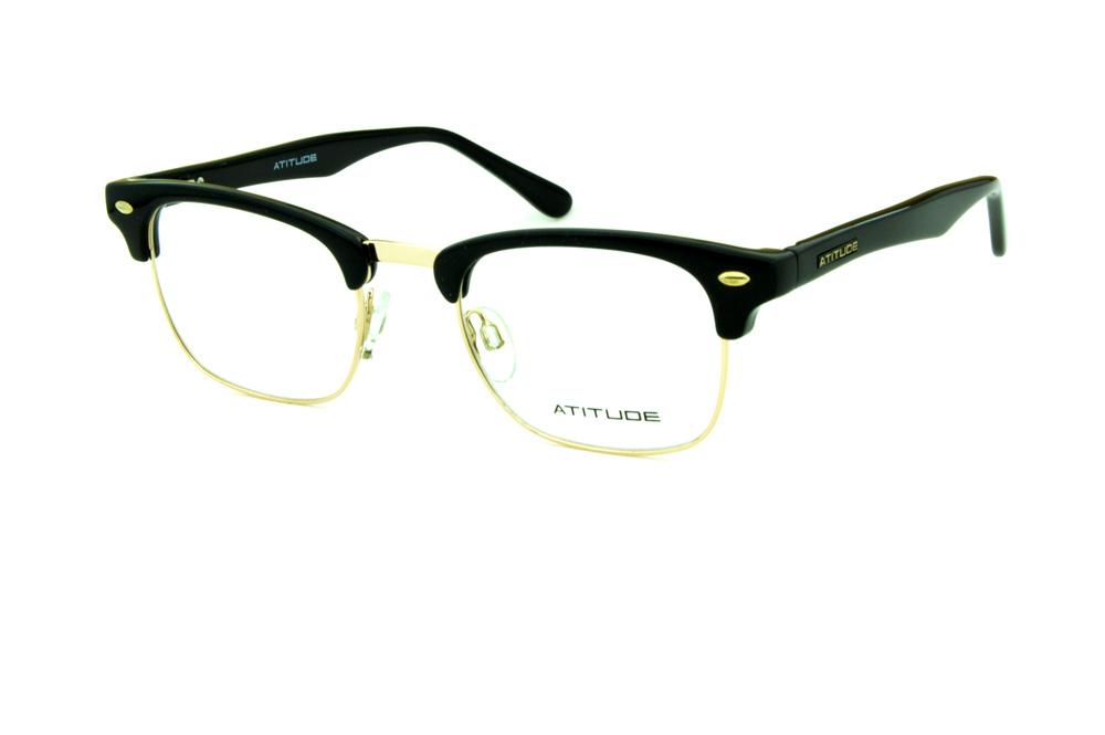 Óculos Atitude AT1552 modelo clubmaster preto e dourado