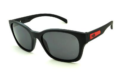 Óculos de sol masculino Hot Buttered HB Drifta preto fosco e vermelho lente cinza em acetato esportivo