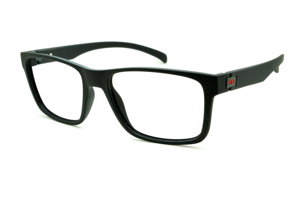 Óculos HB Matte Black preto fosco detalhe cinza e logo vermelho