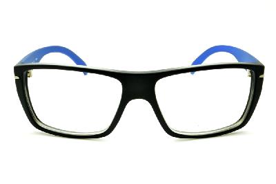 Óculos HB Black Matte Blue - Acetato preto fosco com haste azul e detalhe metal