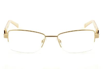 Óculos Ilusion dourado metálico fio de nylon com haste nude e caramelo mesclado com strass feminino