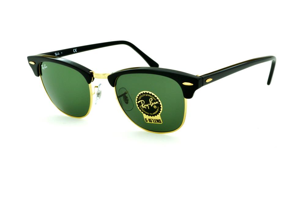 Óculos Ray-Ban Clubmaster RB3016 preto e dourado e lente G15