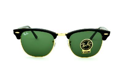 Óculos de sol Ray-Ban Clubmaster preto e dourado com lente verde