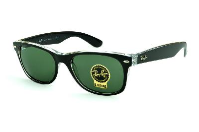 Óculos Ray-Ban New Wayfarer RB 2132 Preto fosco e transparente com lente verde G15