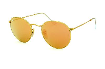 Óculos de sol Ray-Ban Round metal dourado com lente espelhada rosê