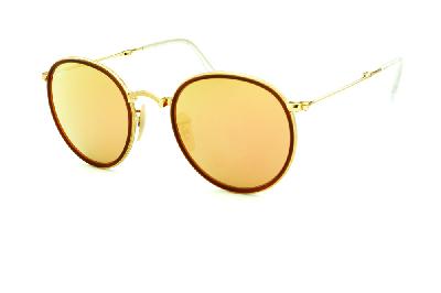 Óculos Ray-Ban Round RB 3517 metal dourado friso marrom redondo com lente espelhada rosê