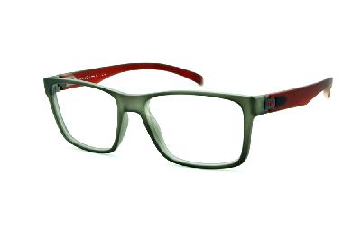 Óculos HB M93 108 Matte Onyx/Red cinza fosco com haste vermelha fosca e logo chumbo