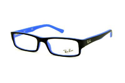 Óculos Ray-Ban RB 5246 preto fosco com azul fosco e logo prata