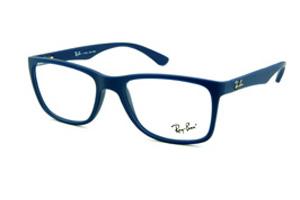 Óculos Ray-Ban RB 7027 azul fosco de mola flexível com logo prata