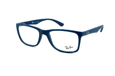 Óculos Ray-Ban RB 7027 azul fosco de mola flexível com logo prata