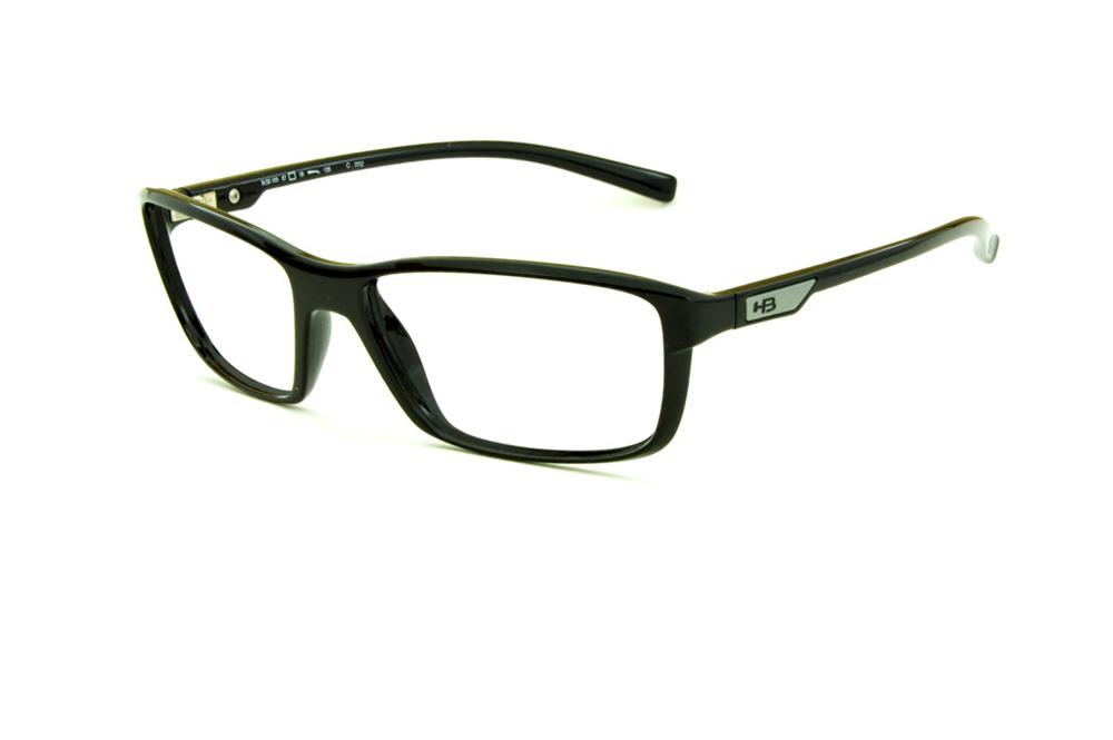 Óculos HB M93 100 Gloss Black Polytech preto e detalhe na haste cinza