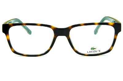 Óculos de grau Lacoste acetato marrom tartaruga efeito onça e hastes com interno e friso verde