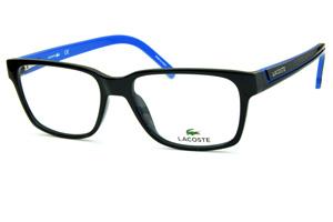 Óculos Lacoste L2692 acetato preto e hastes preta com interno e friso azul e logo de metal