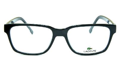 Óculos de grau Lacoste acetato preto e hastes preta com friso branco para homens e mulheres