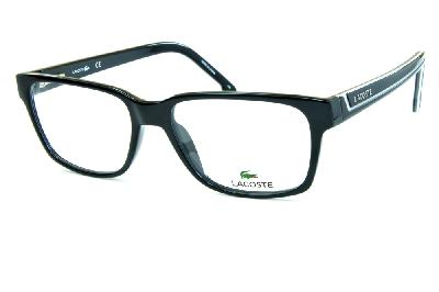 Óculos de grau Lacoste acetato preto e hastes preta com friso branco para homens e mulheres