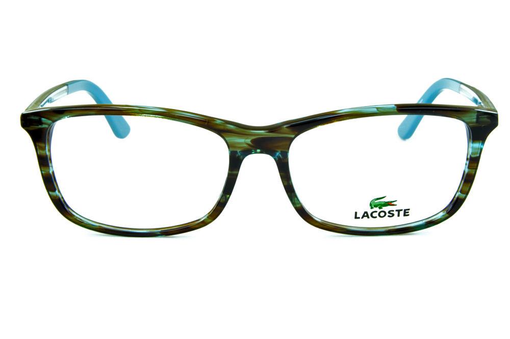 Óculos Lacoste L2711 azul e marrom mesclado com haste transparente e ponteiras azul
