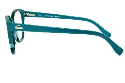 Óculos Lacoste L2737 acetato verde com verde água estilo gatinho e logo de metal na haste