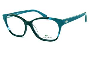 Óculos Lacoste L2737 acetato verde com verde água estilo gatinho e logo de metal na haste