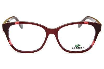 Óculos de grau Lacoste acetato vermelho com bordô estilo gatinho para mulheres