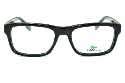 Óculos de grau Lacoste em acetato preto brilhante para homens e mulheres 