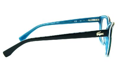 Óculos Lacoste L2745 Preto e azul com friso branco e logotipo jacaré dourado