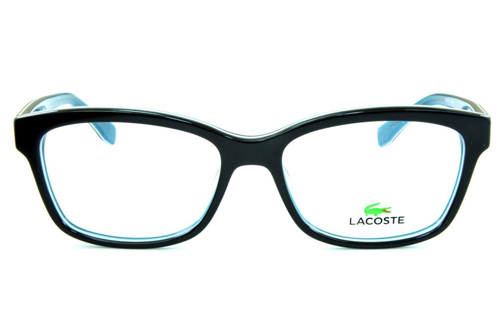 Óculos Lacoste L2745 Preto e azul com friso branco e logotipo jacaré dourado