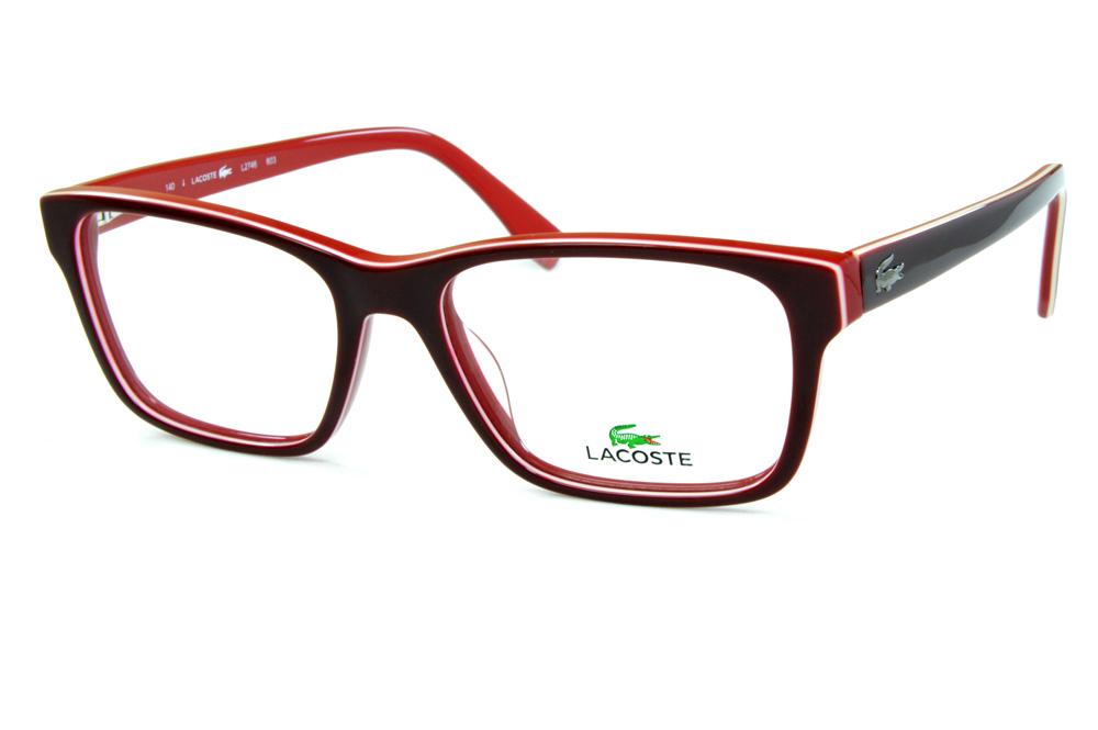 Óculos Lacoste L2746 Vermelho e bordô friso branco e logo de metal