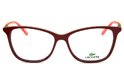 Óculos Lacoste L2751 acetato bordô estilo gatinho com hastes coloridas em bordô/vinho e rosa