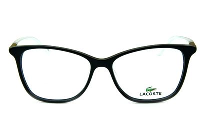 Óculos Lacoste L2751 acetato preto estilo gatinho com hastes colorida em preto/cinza e branco