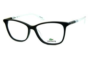 Óculos Lacoste L2751 acetato preto estilo gatinho com hastes colorida em preto/cinza e branco