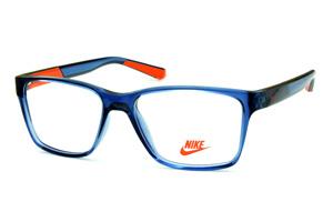 Armação de óculos de grau infantil quadrada Nike azul translúcido e laranja para meninos