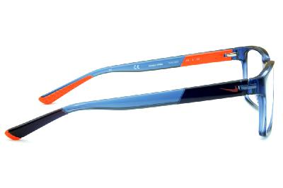 Armação de óculos de grau infantil quadrada Nike azul translúcido e laranja para meninos