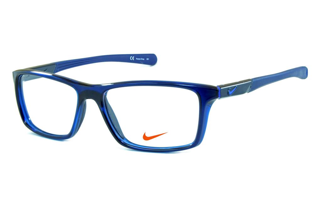 Óculos Nike 7087 Azul escuro translúcido ponteiras emborrachadas