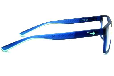 Óculos Nike 7091 Live Free azul fosco com hastes azul degradê e logo verde água