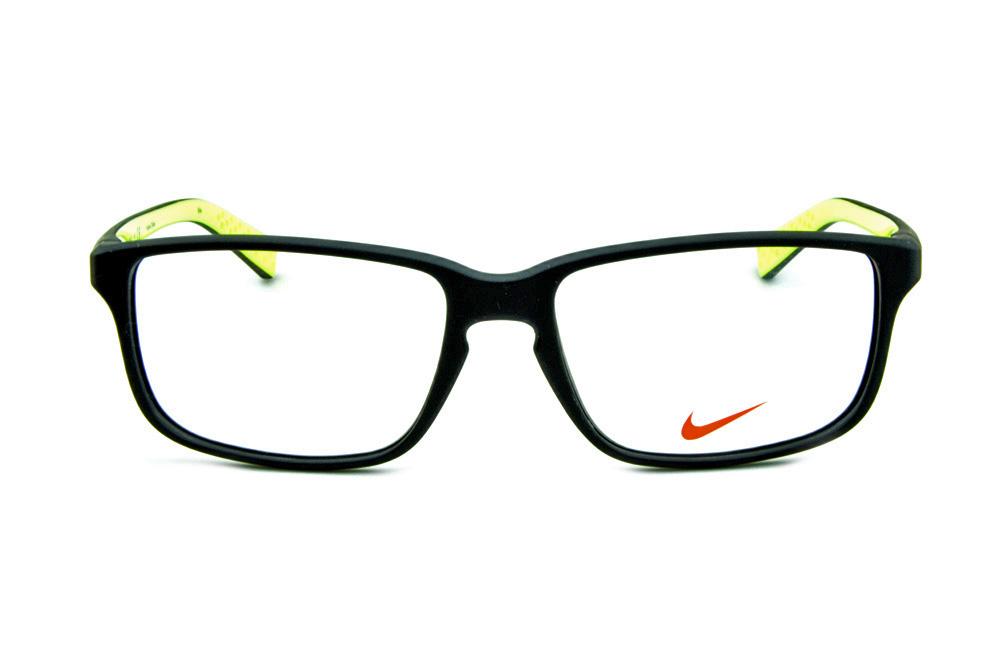 Óculos Nike 7095 Preto fosco com verde fluorescente no interno das hastes e logo de metal
