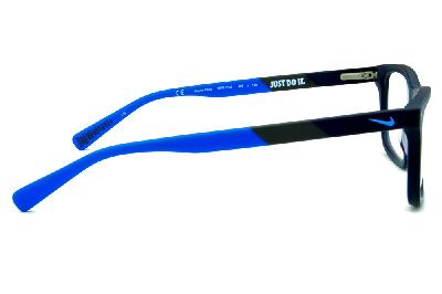 Armação de óculos de grau Nike em acetato azul haste cinza e azul claro quadrado masculino esportivo