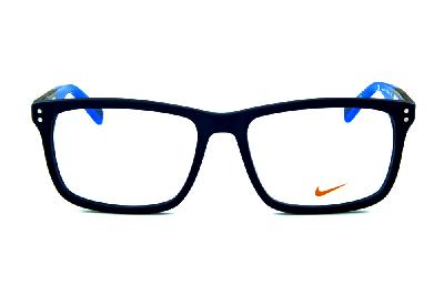 Armação de óculos de grau Nike em acetato azul haste cinza e azul claro quadrado masculino esportivo