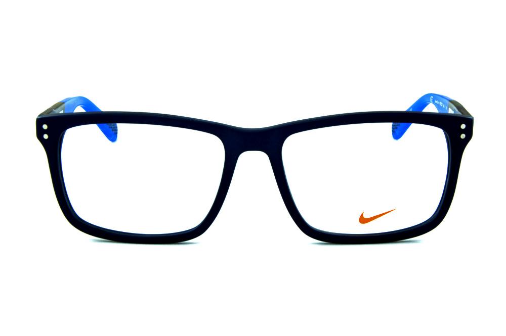 Armação de óculos de grau Nike em acetato azul haste cinza e azul claro quadrado masculino esportivo