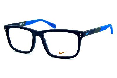 Armação de óculos de grau Nike em acetato azul haste cinza e azul claro quadrado masculino esportivo